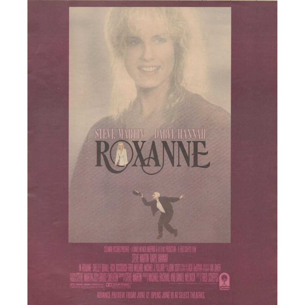 1987 Roxanne Magazine Print Ad Steve Martin Daryl Hannah Movie Comedy Film